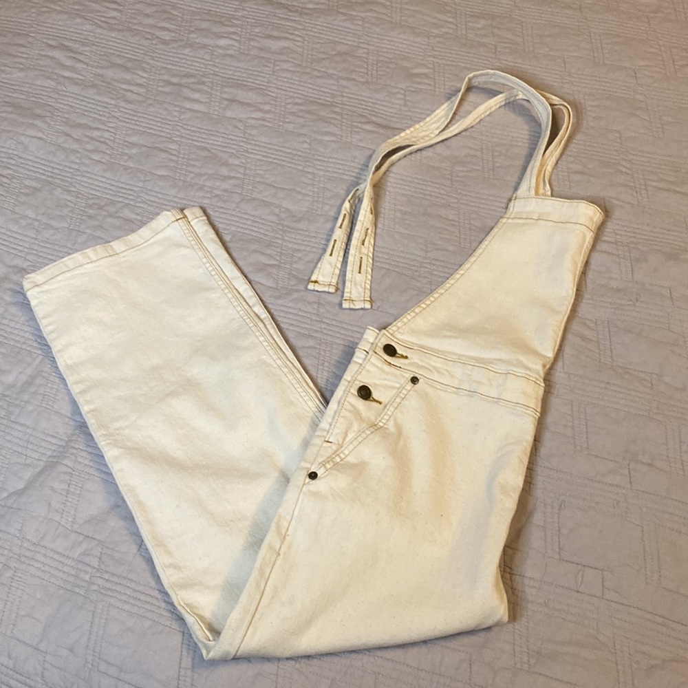 Free Assembly overalls cream w/ tan stitching girls 14